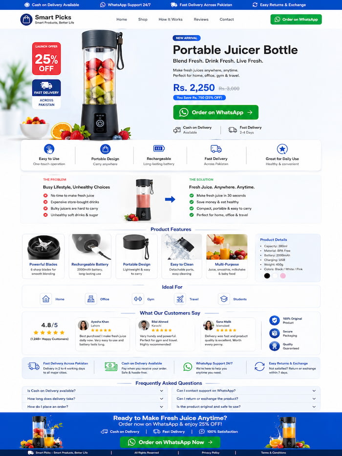 Wix quick launch product landing page preview