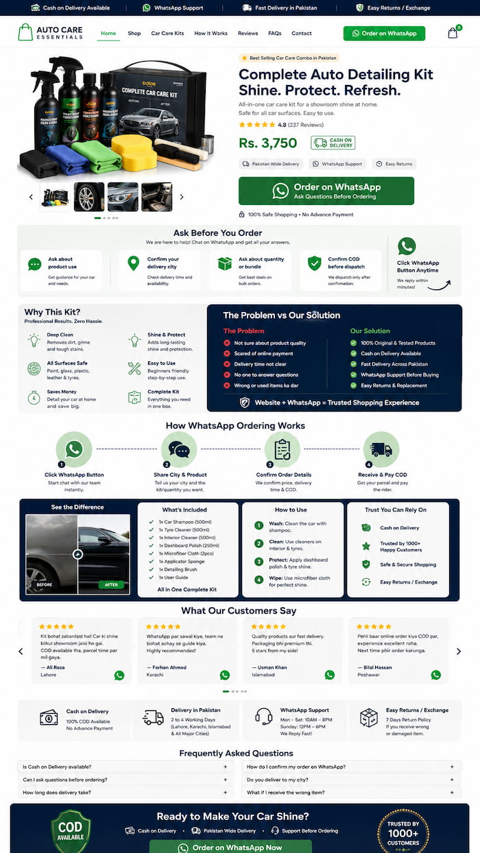 WordPress WhatsApp assisted selling page preview
